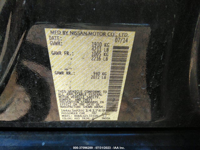 Nissan Altima 2.5 S 2015 1N4AL3AP2FC141769 Image 10