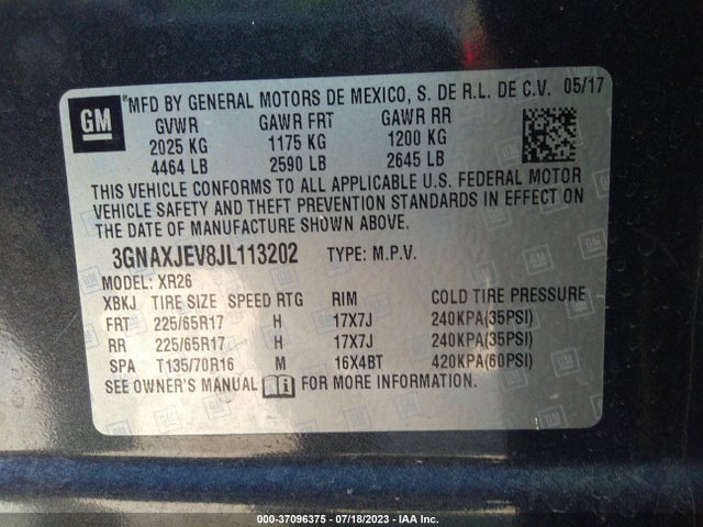 Chevrolet EQUINOX LT 2018 3GNAXJEV8JL113202 Image 9