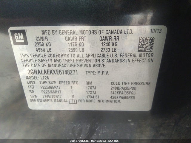 2014 CHEVROLET EQUINOX LS VIN: 2GNALAEKXE6148271