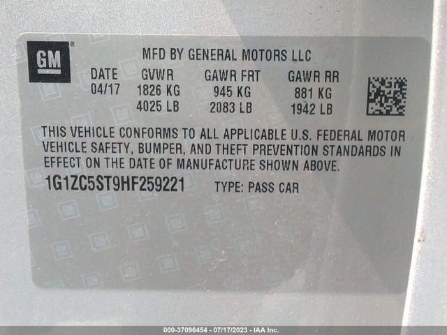 Chevrolet MALIBU LS 2017 1G1ZC5ST9HF259221 Image 9
