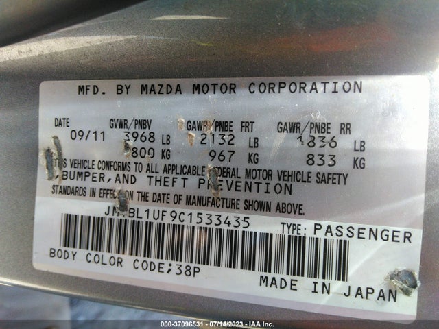 Продаж на аукціоні авто 2012 Mazda Mazda3 I Sport, vin: JM1BL1UF9C1533435, номер лоту: 37096531
