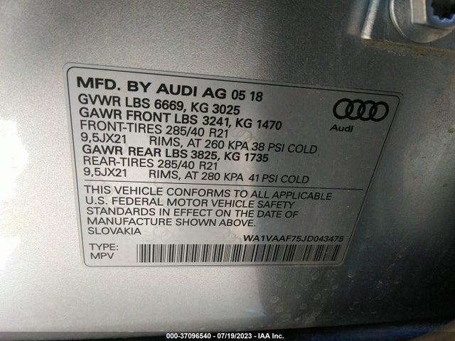 WA1VAAF75JD043475 Audi Q7 Prestige