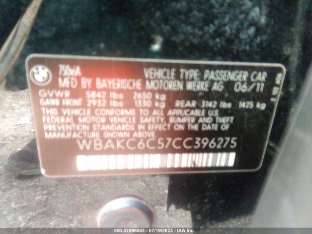 2012 Bmw 7 Series 750i Xdrive მანქანა იყიდება აუქციონზე, vin: WBAKC6C57CC396275, აუქციონის ნომერი: 37096583