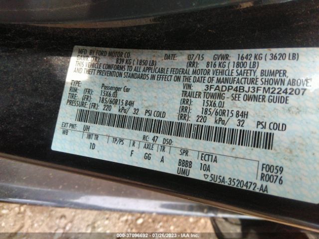 3FADP4BJ3FM224207 Ford FIESTA SE