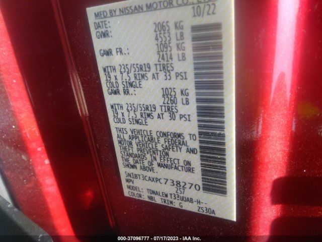 5N1BT3CAXPC738270 Nissan Rogue Sl