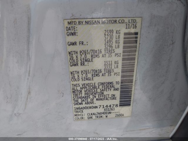 1N6AD0ER0HN714478 Nissan Frontier Sv V6