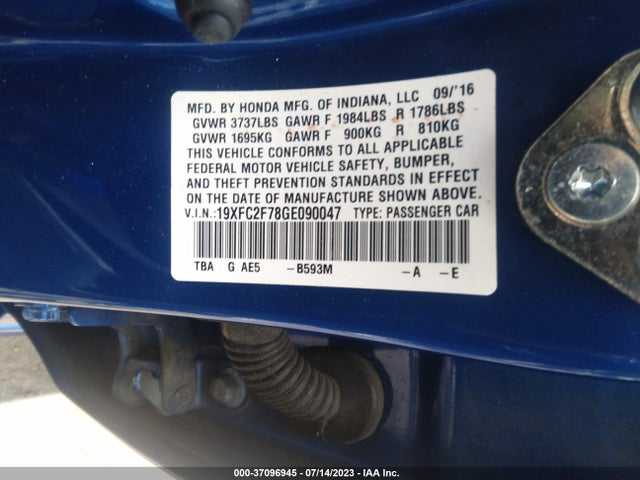 Honda Civic Sedan Ex 2016 19XFC2F78GE090047 Image 9