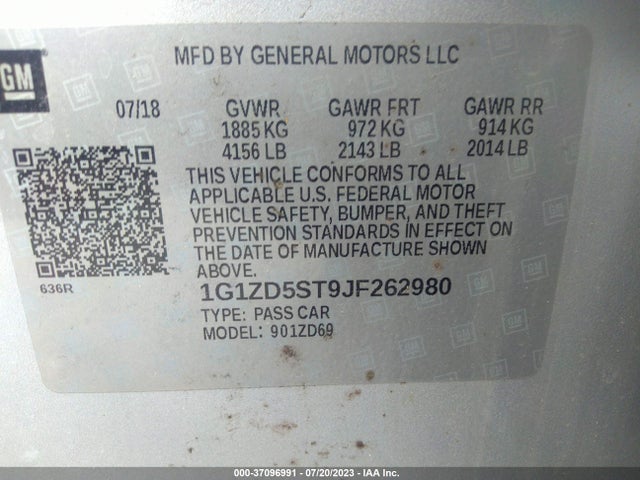 Chevrolet MALIBU LT 2018 1G1ZD5ST9JF262980 Image 9