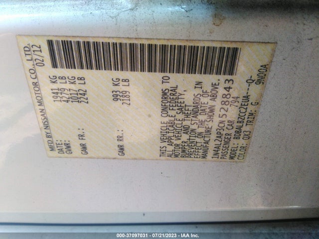 2012 NISSAN ALTIMA 2.5 S VIN: 1N4AL2AP3CN528843