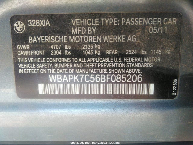 2011 BMW 3 SERIES 328I XDRIVE VIN: WBAPK7C56BF085206