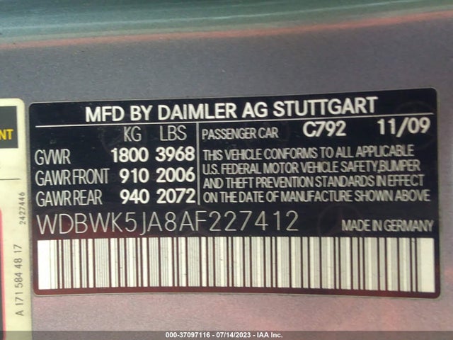 2010 MERCEDES-BENZ SLK-CLASS SLK 350 VIN: WDBWK5JA8AF227412