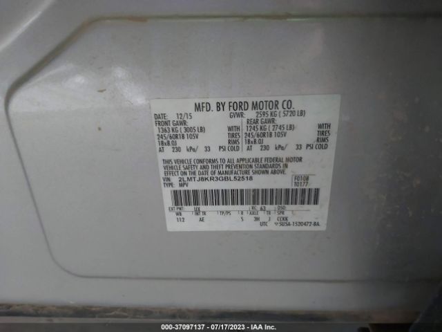 2LMTJ8KR3GBL52518 Lincoln Mkx Select