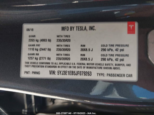 Tesla Model 3 Long Range 2018 5YJ3E1EB5JF079263 Image 15