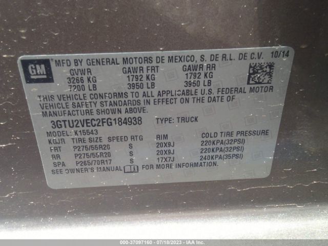 3GTU2VEC2FG184938 GMC Sierra 1500 Slt