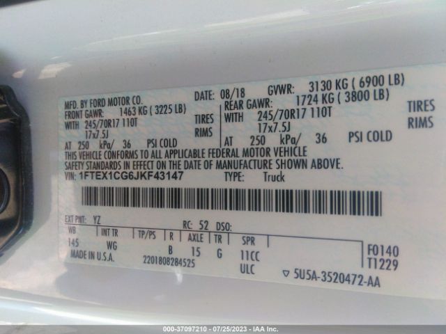 1FTEX1CG6JKF43147 Ford F-150 Xl/xlt/lariat