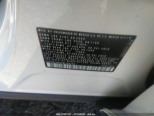 3VV3B7AX2KM190753 Volkswagen Tiguan Se/sel/sel R-line