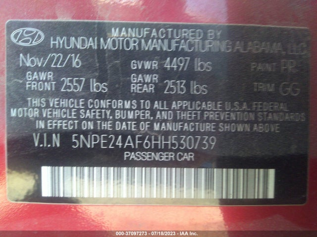 Hyundai Sonata 2.4l 2017 5NPE24AF6HH530739 Image 15