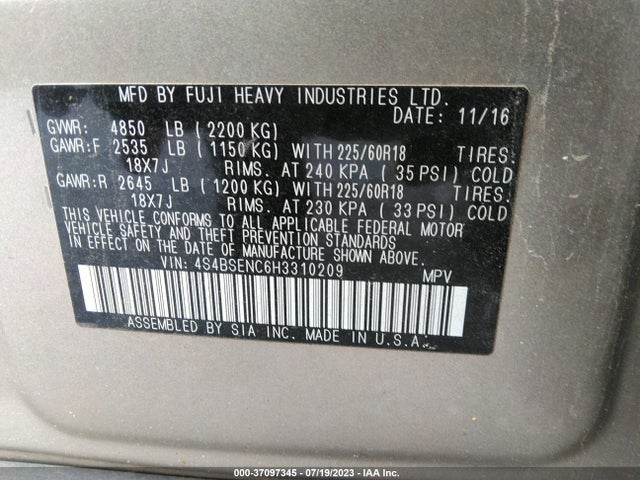 Subaru Outback Limited 2017 4S4BSENC6H3310209 Image 9