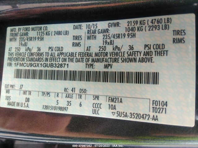 1FMCU9GX1GUB32871 Ford ESCAPE SE