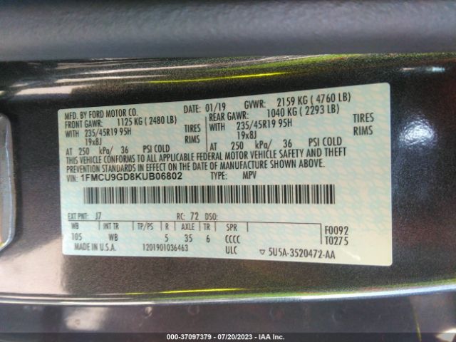 1FMCU9GD8KUB06802 Ford ESCAPE SE