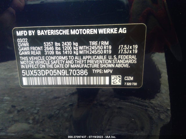 5UX53DP05N9L70386 BMW X3 Xdrive30i