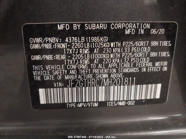 2021 SUBARU CROSSTREK SPORT VIN: JF2GTHRC7MH201811