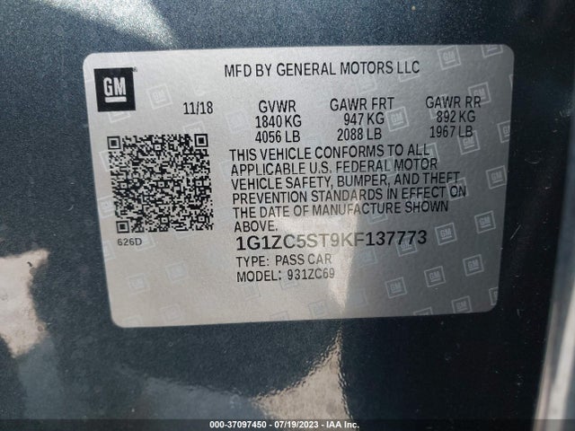 Chevrolet MALIBU LS 2019 1G1ZC5ST9KF137773 Image 9