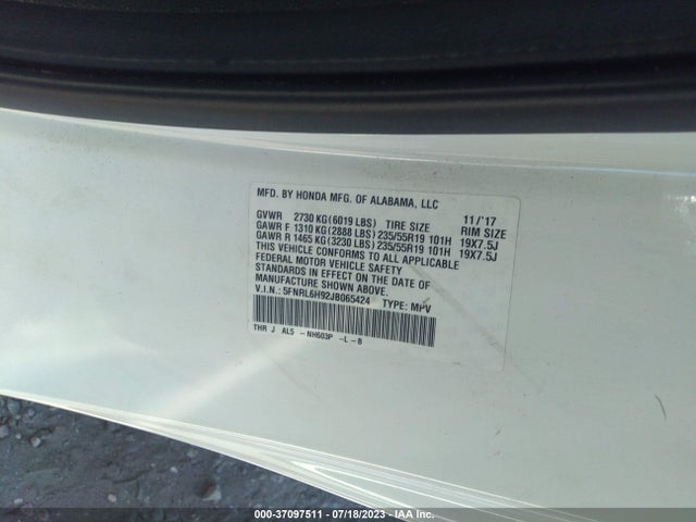 Honda Odyssey Elite 2018 5FNRL6H92JB065424 Image 9