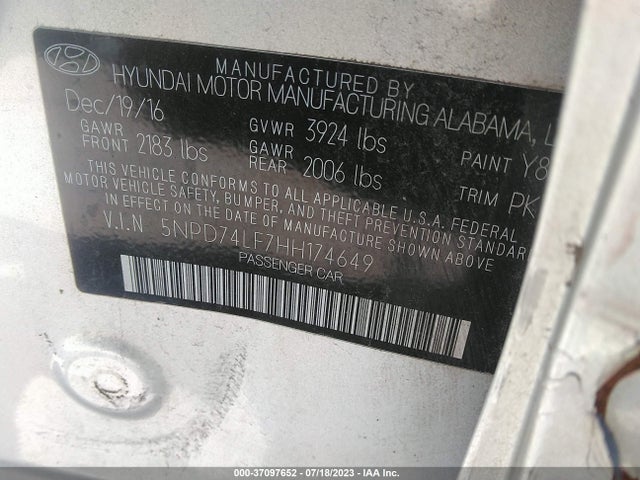 Hyundai ELANTRA SE 2017 5NPD74LF7HH174649 Image 9