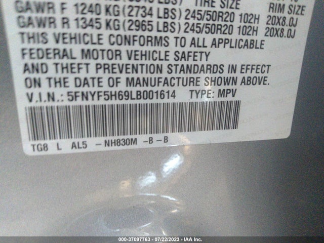 Honda Pilot Touring 7-passenger 2020 5FNYF5H69LB001614 Image 15