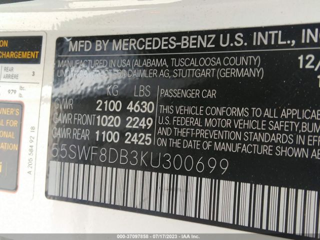 55SWF8DB3KU300699 Mercedes-Benz C-class C 300