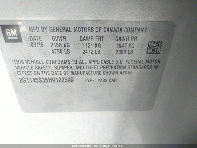 Chevrolet Impala Premier 2017 2G1145S35H9122599 Image 9