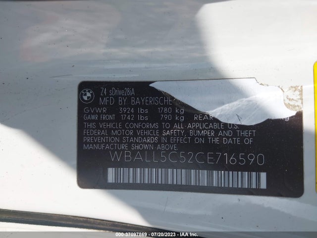 2012 BMW Z4 SDRIVE28I VIN: WBALL5C52CE716590