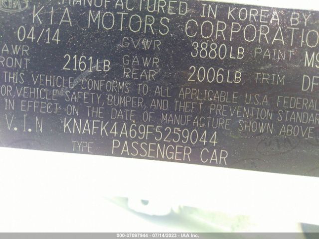 KNAFK4A69F5259044 KIA FORTE LX