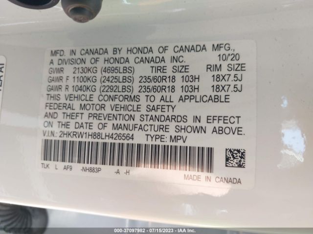 2HKRW1H88LH426564 Honda Cr-v Ex-l