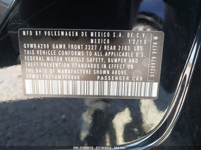 3VWD17AJ1GM306868 Volkswagen Jetta Sedan 1.8t Sport
