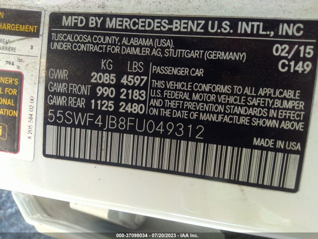 55SWF4JB8FU049312 Mercedes-Benz C-class C 300