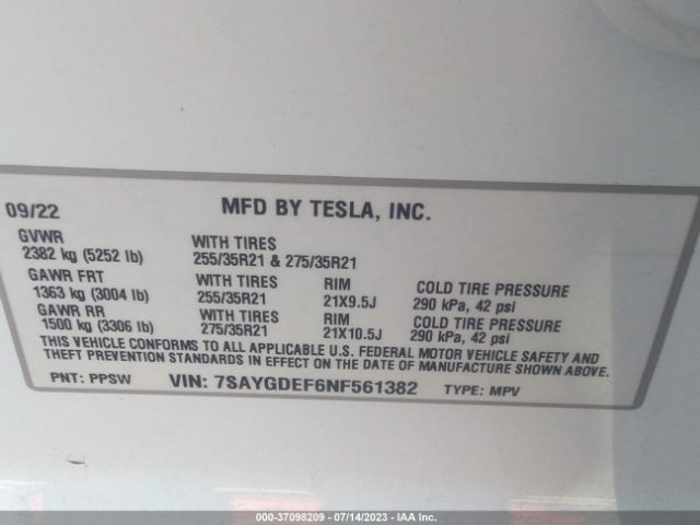 7SAYGDEF6NF561382 Tesla Model Y Performance