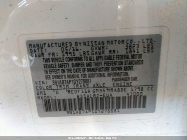 3N1AB7AP1GY278881 Nissan Sentra Sr/sl/s/sv/fe+ S