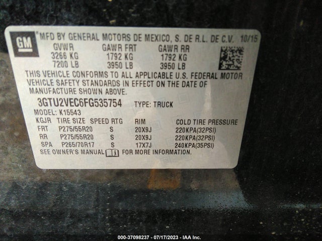 3GTU2VEC6FG535754 GMC Sierra 1500 Slt