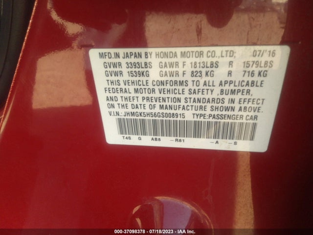 Honda FIT LX 2016 JHMGK5H56GS008915 Image 15