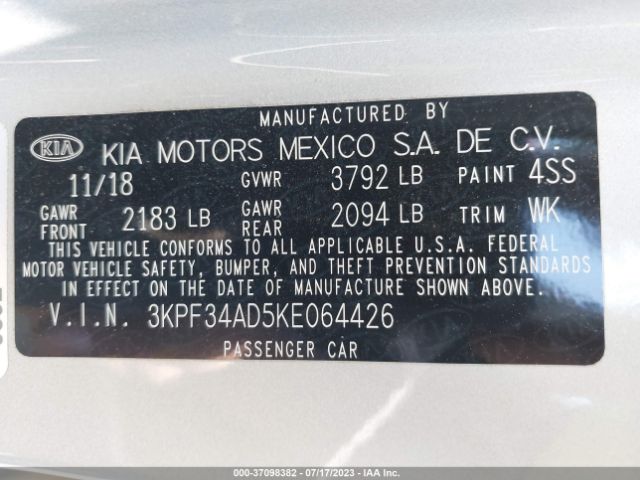 3KPF34AD5KE064426 KIA FORTE S