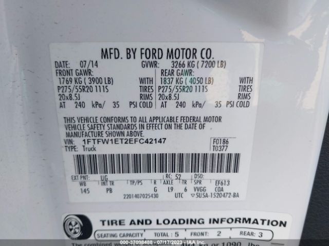 1FTFW1ET2EFC42147 Ford F-150 Xl/xlt/fx4/lariat
