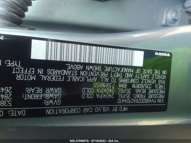 2010 VOLVO XC60 3.0T VIN: YV4992DZXA2124412