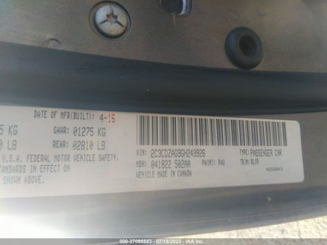 2C3CDZAG9GH249926 Dodge Challenger Sxt Plus