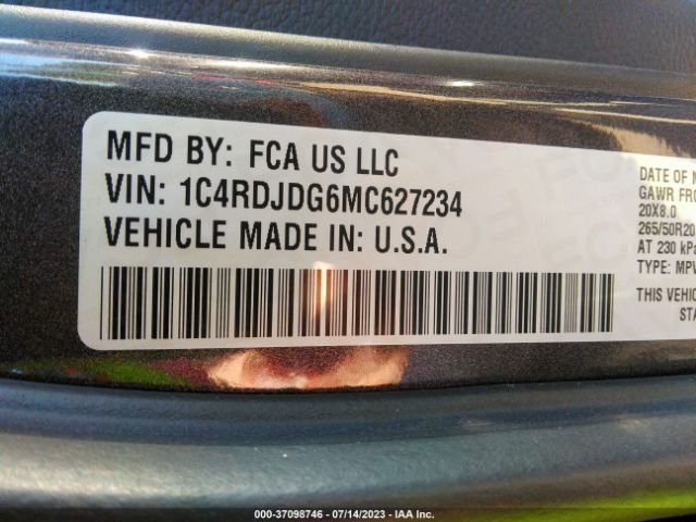 1C4RDJDG6MC627234 Dodge Durango Gt Plus
