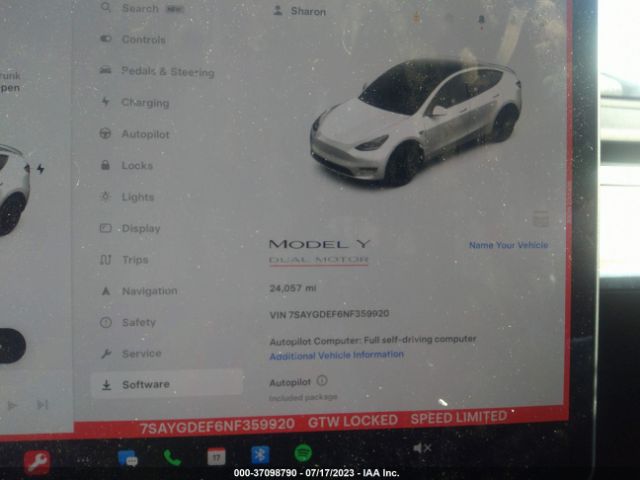 2022 TESLA MODEL Y 7SAYGDEF6NF359920 Photo 6