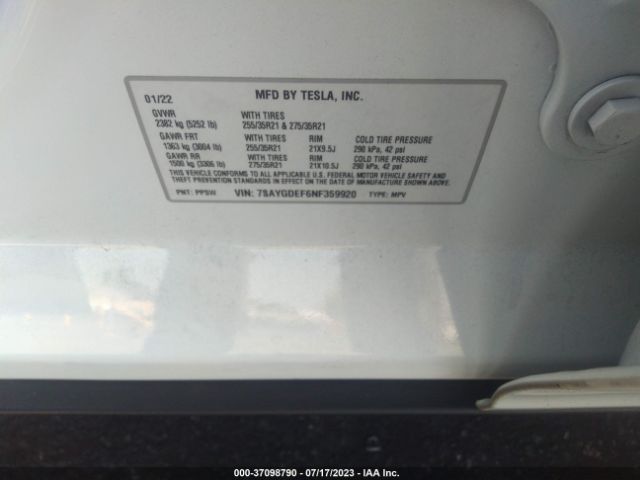 2022 TESLA MODEL Y 7SAYGDEF6NF359920 Photo 8