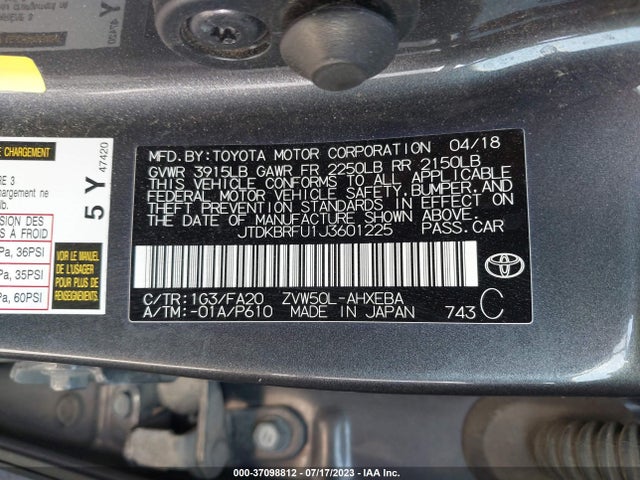 Toyota Prius Two/two Eco/three 2018 JTDKBRFU1J3601225 Image 15