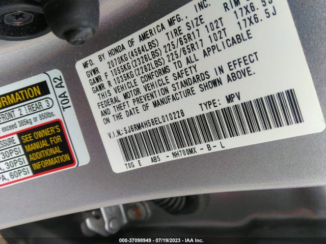 Honda CR-V EX 2014 5J6RM4H58EL010228 Image 9